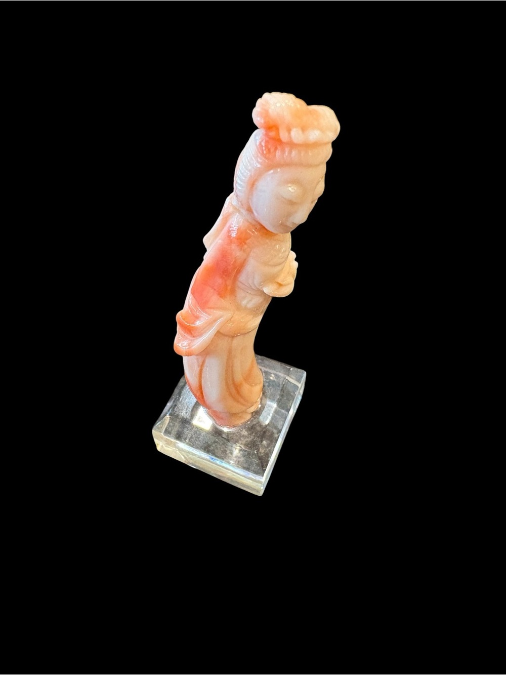 Hand Carved Pink Coral Woman Statue